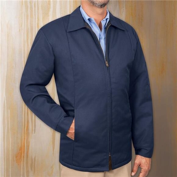 Mens Work Jacket Quilted Lined Hip Length Utility Sleeve Pockets Warm Durable - Picture 3 of 5
